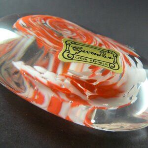 Egermann Chech Republic Art Glass Clear Orange Milk Swirl Paper (C17)